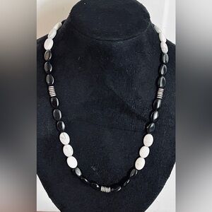 Handmade Onyx & Howlite with Sterling Silver Beads Necklace 22”L